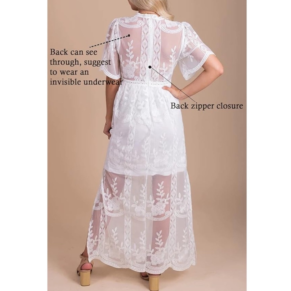 Womens V Neck Floral Embroidered Lace Maxi Dress - Picture 3 of 7